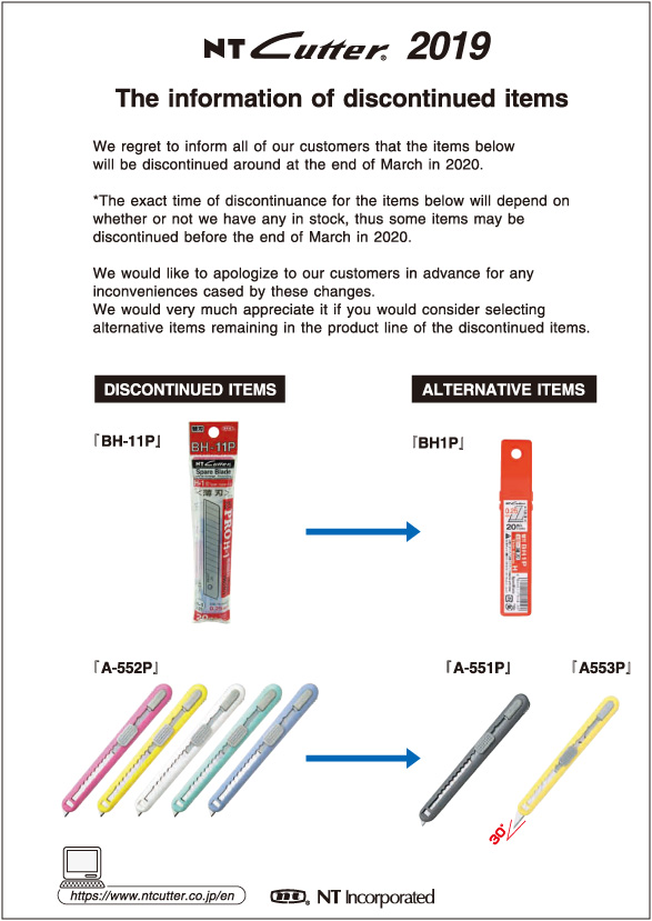 The Information Of Discontinued Items Bh 11p A 552p News Nt Cutter